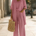 Minimalist Faux Linen-cotton Three-piece Set