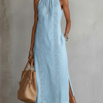 Jimena | Relaxed Embroidered Mandarin Collar Midi Dress