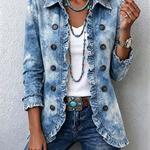Jemison™ | Boho-Style Gradient Vintage Botanical Print Ruffle-Detail Jacket