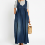 Karen | Vintage Washed Denim Maxi Dress with Soft Cotton Touch