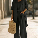 Minimalist Faux Linen-cotton Three-piece Set