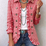 Charlene™ | Gingham Ruffled Button-Down Jacket