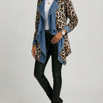 Sherilyn™ | Leopard Print & Washed Denim Paneled Mid-Length Jacket