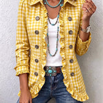 Charlene™ | Gingham Ruffled Button-Down Jacket