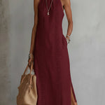 Claire | Robe midi en lin à col mao