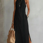 Claire | Robe midi en lin à col mao