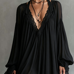 Black Chiffon Halter Mini Dress With Lace Neckline