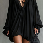 Black Chiffon Halter Mini Dress With Lace Neckline