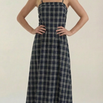 Plaid Summer Midi Dress with Round Neckline