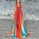 Women's Sunset Print Cutout Maxi Dress