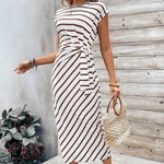 Women's Tie Waist Striped Maxi Dress