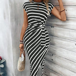 Women's Tie Waist Striped Maxi Dress
