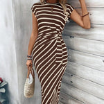 Women's Tie Waist Striped Maxi Dress