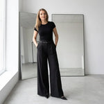 Women's Belted High-Waist Wide Leg Trousers