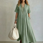 Women's Pleated V Neck Maxi Dress