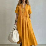Women's Pleated V Neck Maxi Dress