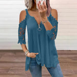 Women's Lace Cold Shoulder Zip Top