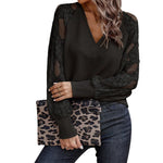 Women's Lace Detail V Neck Knit Top