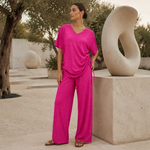 Women's Drawstring V-Neck Top & Wide Leg Trouser Set