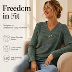 Women's Ribbed V-Neck Button Detail Top