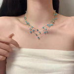 Women's Blue Crystal Layered Necklace