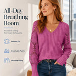 Women's Lace V Neck Relaxed Top