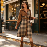 Women's Belted Check Shirt Dress