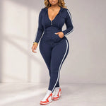 Women's Striped Zip Hoodie & Trousers Set