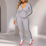 Women's Striped Zip Hoodie & Trousers Set
