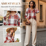 Women's Plaid Drawstring Hooded Top