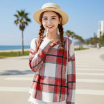 Women's Plaid Drawstring Hooded Top