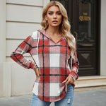 Women's Plaid Drawstring Hooded Top