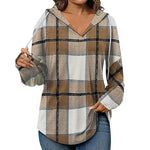 Women's Plaid Drawstring Hooded Top