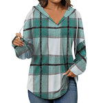 Women's Plaid Drawstring Hooded Top