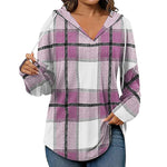 Women's Plaid Drawstring Hooded Top