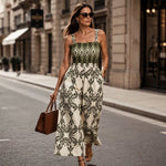 Women's Printed Smocked Wide Leg Jumpsuit