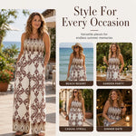 Women's Printed Smocked Wide Leg Jumpsuit