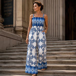 Women's Printed Smocked Wide Leg Jumpsuit