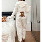 Women's Cable Knit Bear Hooded Onesie