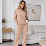 Women's Relaxed Button Neck Two Piece Set