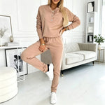 Women's Relaxed Button Neck Two Piece Set