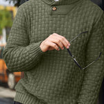 Men's Textured Button Neck Knit Jumper