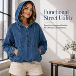 Women's Oversized Denim Button Hoodie