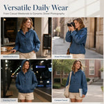 Women's Oversized Denim Button Hoodie