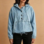 Women's Oversized Denim Button Hoodie