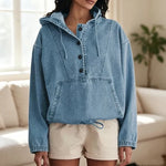 Women's Oversized Denim Button Hoodie