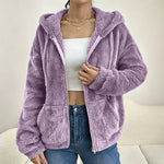 Women's Fluffy Hooded Zip Jacket