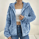 Women's Fluffy Hooded Zip Jacket