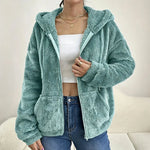 Women's Fluffy Hooded Zip Jacket
