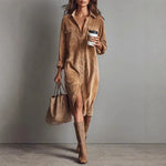 Women's Corduroy Button-Down Shirt Dress